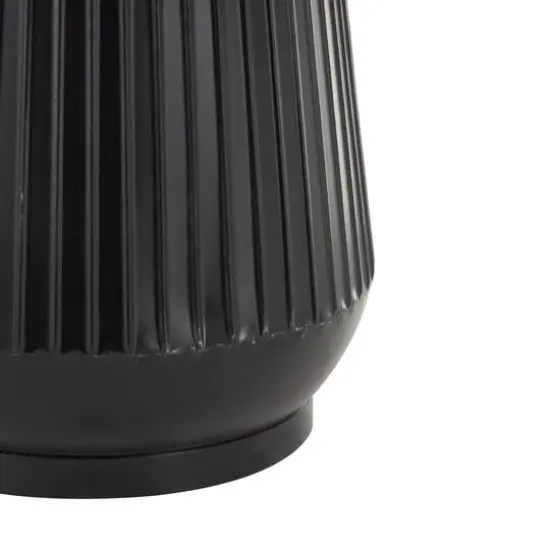 Black Metal Tall Ribbed Decorative Vase Set with Gold Tops {7}