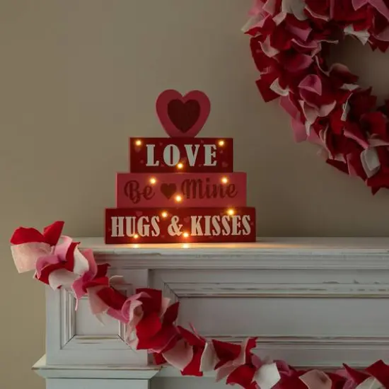 Glitzhome&reg; 11.25"Lighted Valentine's Wooden Block Table Sign {6}