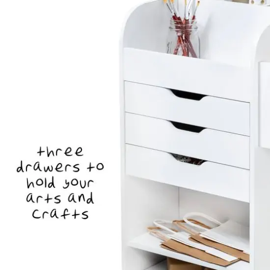 Honey Can Do 3-Drawer White Rolling Craft Cart with Drawers & Slotted Compartments {16}