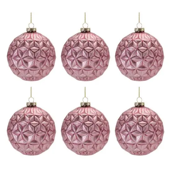 6 Pack 4" Frosted Pink Geometric Ball Glass Ornaments {4}