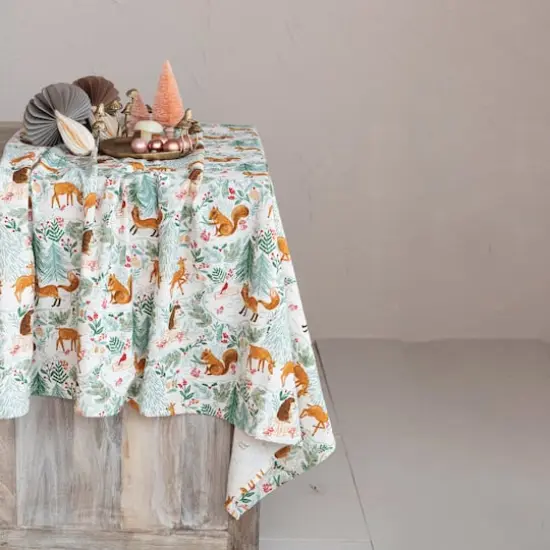 Hello Honey&reg; 84" Multicolor Cotton Printed Tablecloth with Woodland Flora & Fauna Pattern {3}