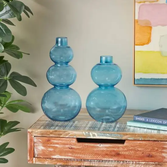 Blue Round Bubble Glass Vase Set {12}