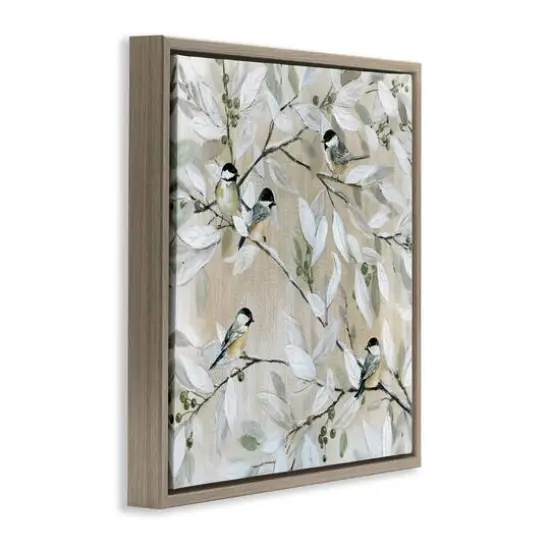 Stupell Industries Chickadee Birds on Branches Floater Framed Art Brown {4}