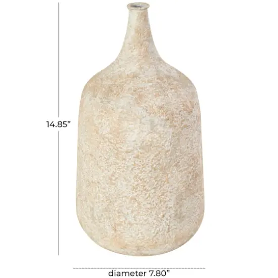 15" Rustic Beige Antique-Style Metal Vase {5}