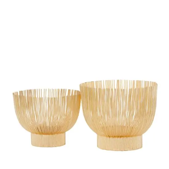 Set of 2" Gold Iron Contemporary Decorative Bowl, 11" x 14" x 14" {1}