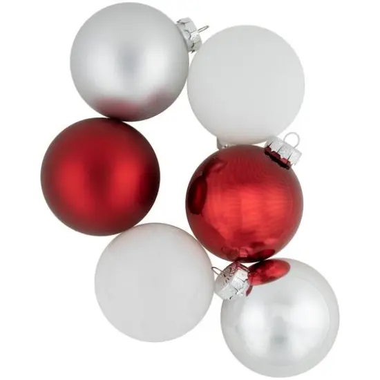 72ct. 2-Finish Red, Silver & White Glass Ball Ornaments {7}