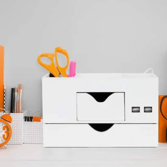 American Art D&eacute;cor&trade; 3-Tier White Desk Organizer with USB Port {3}