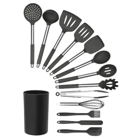 MegaChef Gray Silicone & Stainless Steel Cooking Utensils Set, 14ct. {1}