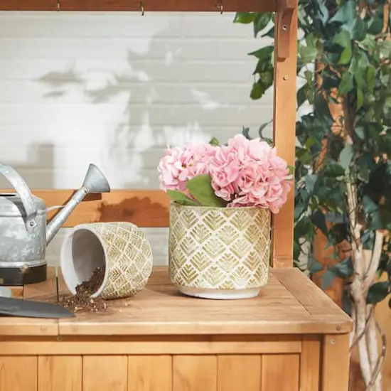 Abstract Gold & White Cement Flower Pot Set {4}