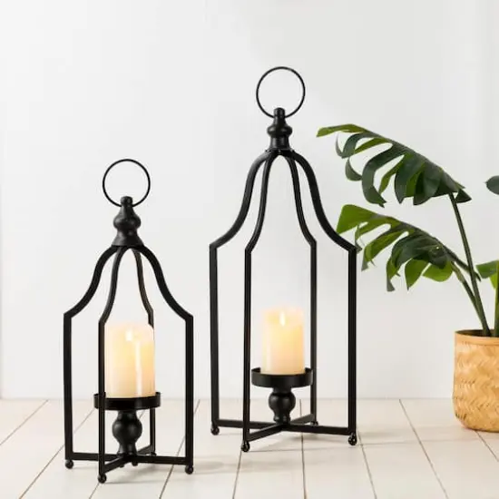 Modern Farmhouse Black Metal Candle Lantern Set, 22" & 16.5" {4}