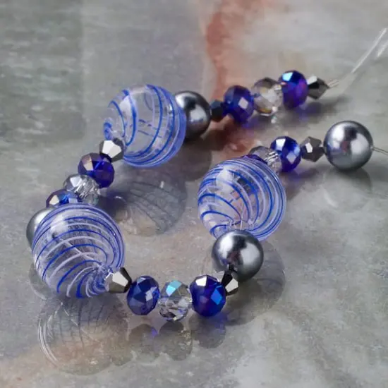 Blue Lampwork Glass Stripe Round Beads by Bead Landing&trade; {3}