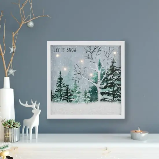 10" LED Lighted Let it Snow Winter Forest Christmas Wall Art {6}