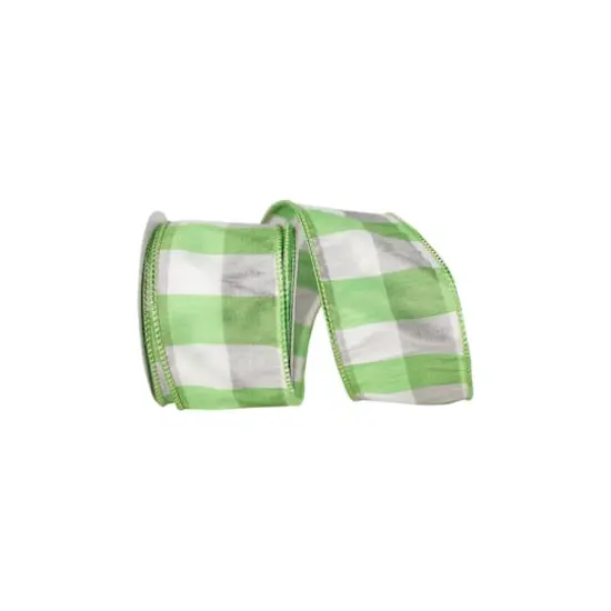 JAM Paper 2.5" x 10yd. Green Check Gusto Wired Ribbon {1}