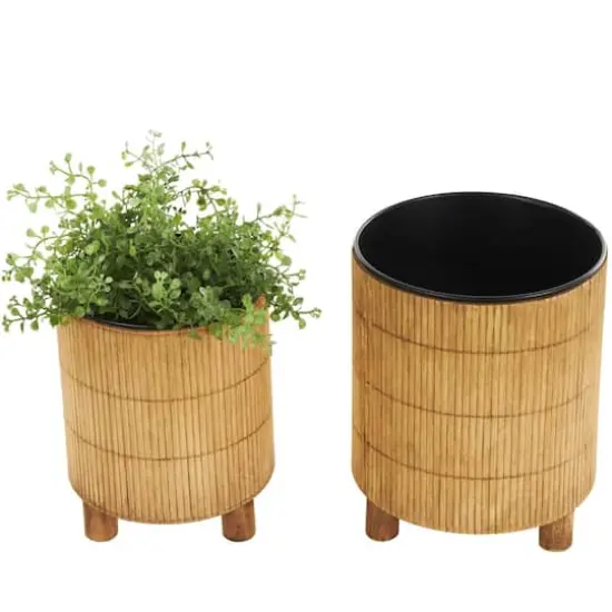 Brown Bamboo Wood Planter Set {1}