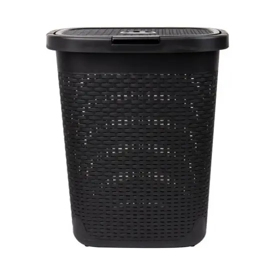 Mind Reader 21" Plastic Wicker Design Laundry Hamper Black {7}