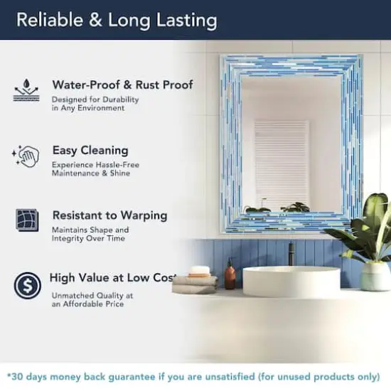 Head West Frameless Reeded Aqua/Blue2 Tiled Printed Wall Mirror - 23" x 30" {5}