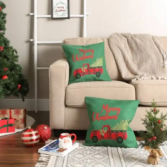 DII&reg; Merry Christmas Truck Embroidered Pillow Cover Set {7}