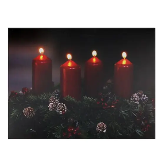 Pre-Lit Red And Black LED Flickering Candle Christmas Wall Art {1}