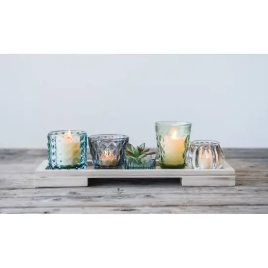 Hello Honey&reg; 13.25" Glass Votive & Tealight Holders On Wood Tray Set {8}
