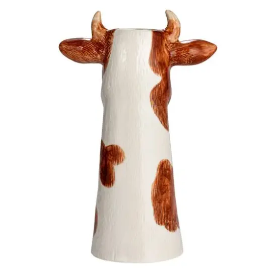 Hello Honey&reg; 12.5" Brown & White Hand-Painted Decorative Stoneware Cow Vase {12}