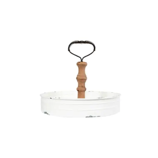 11" Round Metal & Wood Tray {1}