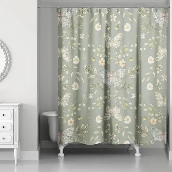 Butterfly Pattern Shower Curtain Olive Green {3}
