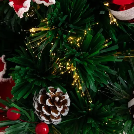 2ft. Fiber Optic Artificial Christmas Tree with Ornaments, Poinsettia & Star Topper in Decorative Planter {4}