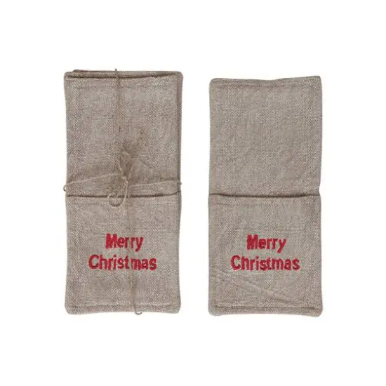 Hello Honey&reg; 10.5" Beige & Red Woven Cotton Cutlery Sleeves with Christmas Embroidery, 4ct. {1}