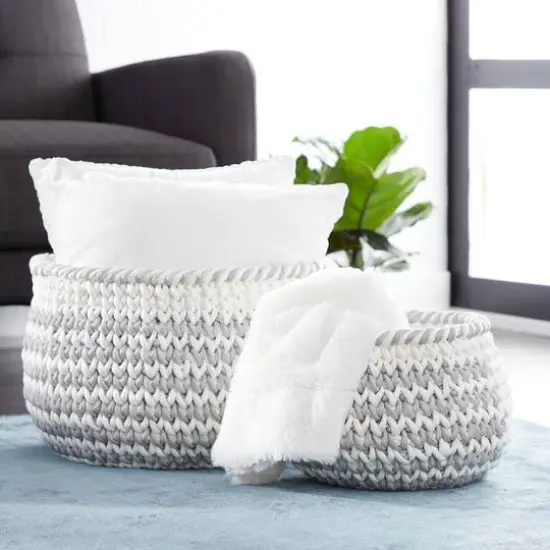 Gray Polyester Country Storage Basket Set {8}