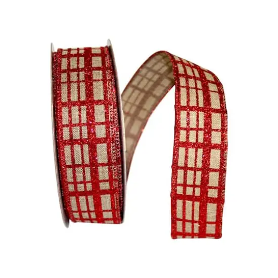 Reliant 1.5" x 20yd. Glitter Check Linen Wired Ribbon {1}