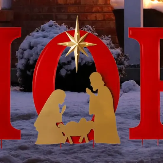 Glitzhome&reg; 2.5ft. LED Metal Hope Yard Stake Set with Timer {5}