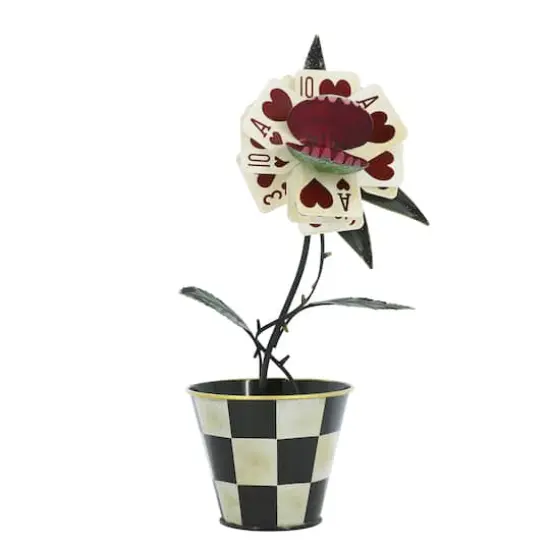 10.75" Hearts Playing Card Flytrap in Checkered Pot Tabletop Décor by Ashland® {1}