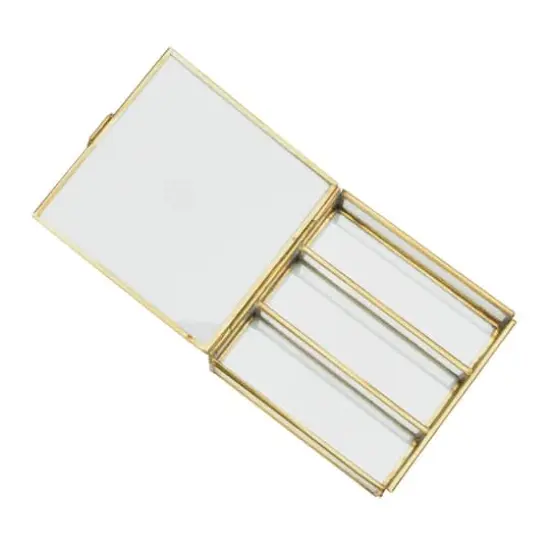 Hello Honey&reg; Small Brass Metal & Glass 3 Compartment Box {5}