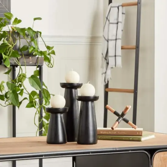 Black Wood Modern Candle holder 10",6",8" {8}