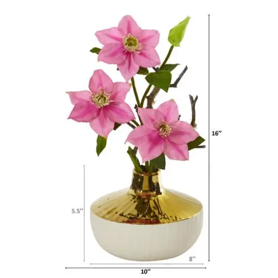 16" Anemone Arrangement in Gold & Cream Elegant Vase Pink {4}