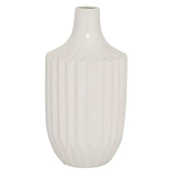 White Ceramic Modern Vase, 13" x 6" x 6" {1}