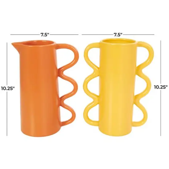 CosmoLiving by Cosmopolitan Bright Ceramic Wavy Handle Vase Set {5}