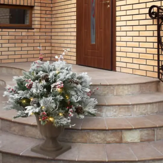 22" Snowy Bedford Urn Filler with Battery Operated LED Lights {3}