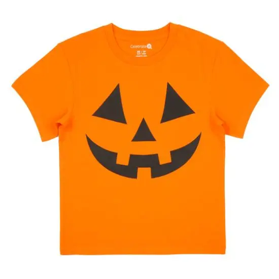 Orange Jack-o'-Lantern Face Youth Crew Neck T-Shirt by Celebrate It&trade; {1}