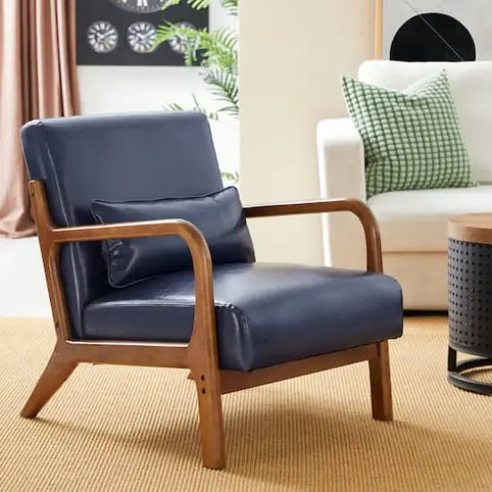 Glitzhome&reg; Mid-Century Faux Leather Accent Chair Blue {5}