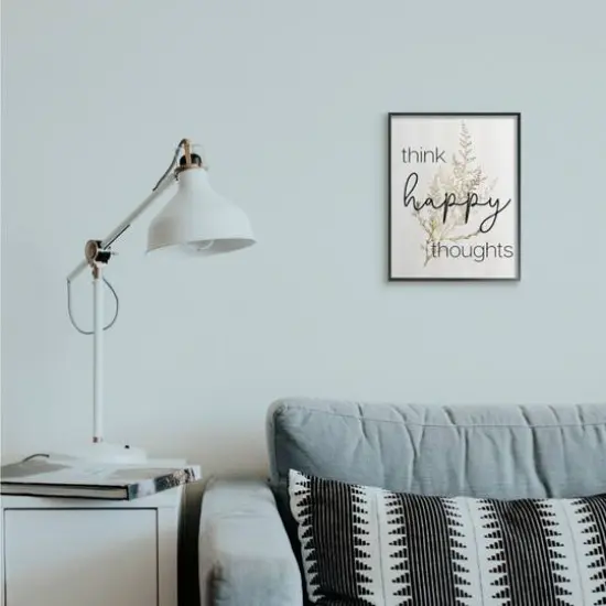 Stupell Industries Think Happy Thoughts Minimal Thistle Black Framed Wall Art {3}
