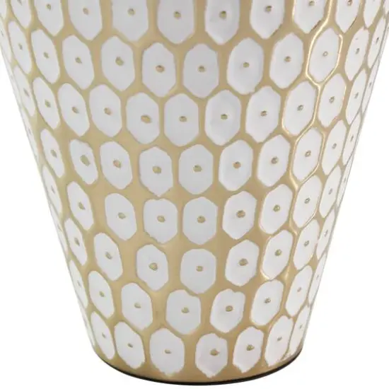 11" Gold & White Geometric Dot Metal Vase {7}