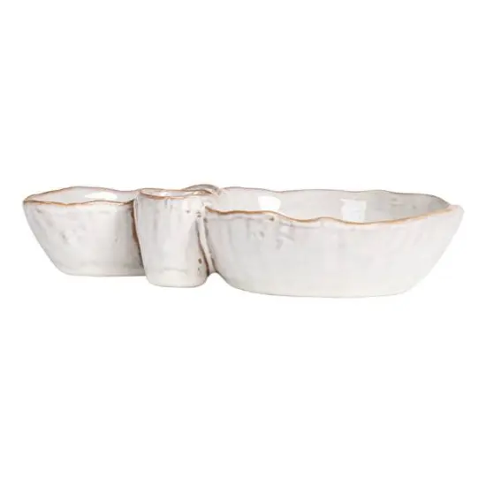 Hello Honey&reg; 8" White Tri-Section Stoneware Dish {10}