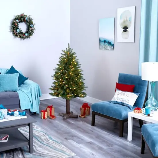 5ft. Pre-Lit Napa Valley Pine Artificial Christmas Tree with Warm White LED Lights on a Faux Wood Stand {7}