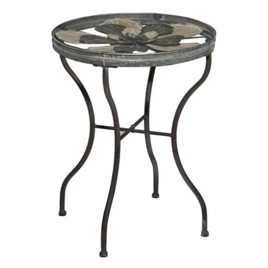 24" Silver Metal Flower Top End Table {1}