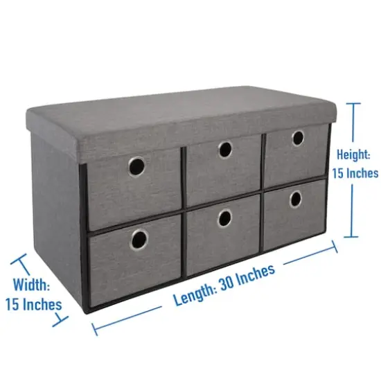 Simplify Gray 6 Drawer Collapsible Double Storage Ottoman {3}