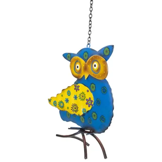 8" Blue & Yellow Metal Outdoor Wall Hanging Owl {4}