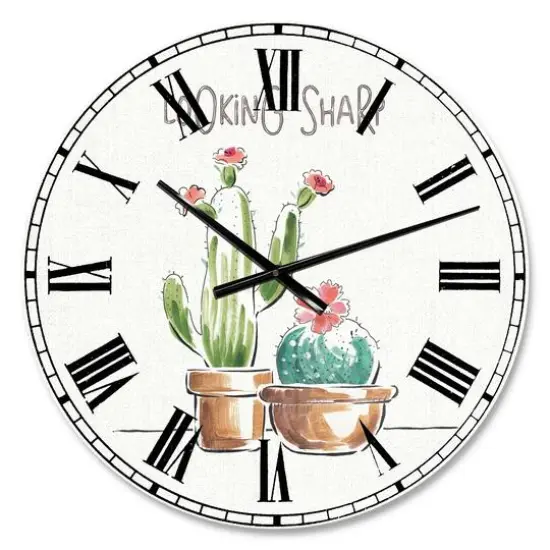 Designart Desert Botanical Bloom I Farmhouse Wall Clock {1}