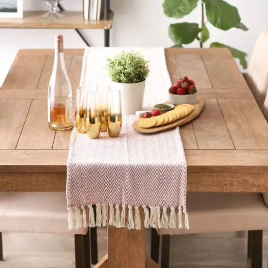 DII&reg; 108" Handloom Chevron Table Runner Pale Mauve {5}