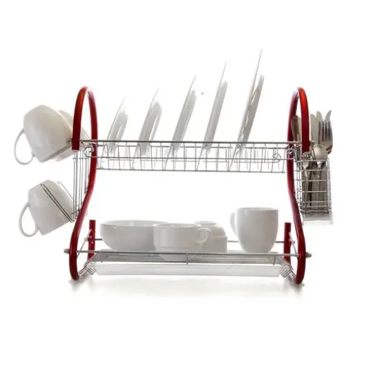 MegaChef 16" Red 2-Shelf Iron Wire Dish Rack {8}